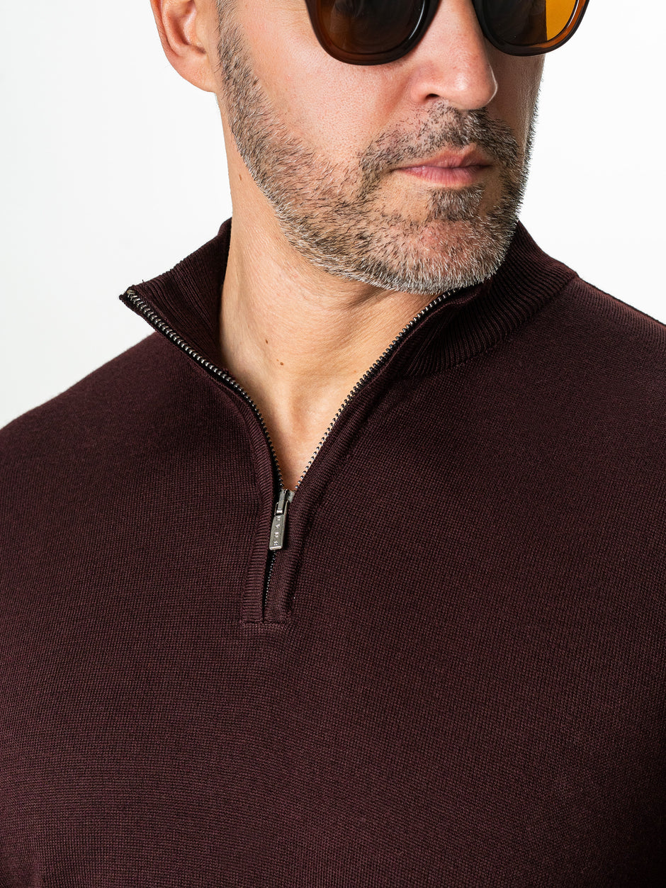 Pulover Rosu Inchis Cu Fermoar Office Barbati Din Lana Merinos Soft Falco Sezon Toamna&Iarna BMan0003 (3)