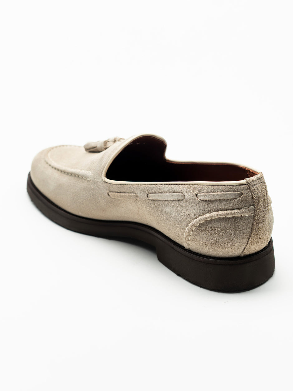 Mocasini Barbati Tassel Loafers Crem Din Piele Intoarsa Vita BMan216 (4)