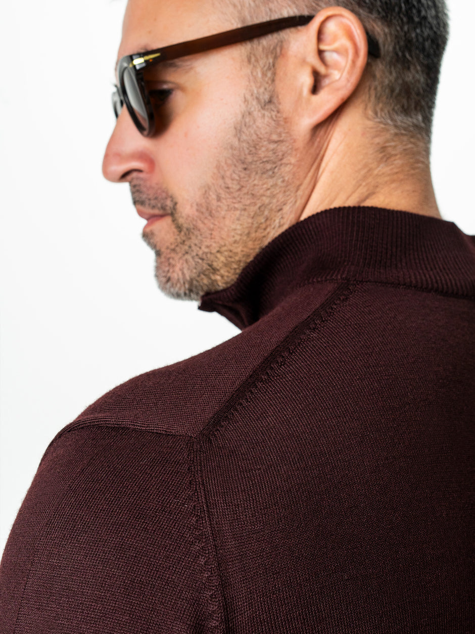 Pulover Rosu Inchis Cu Fermoar Office Barbati Din Lana Merinos Soft Falco Sezon Toamna&Iarna BMan0003 (7)
