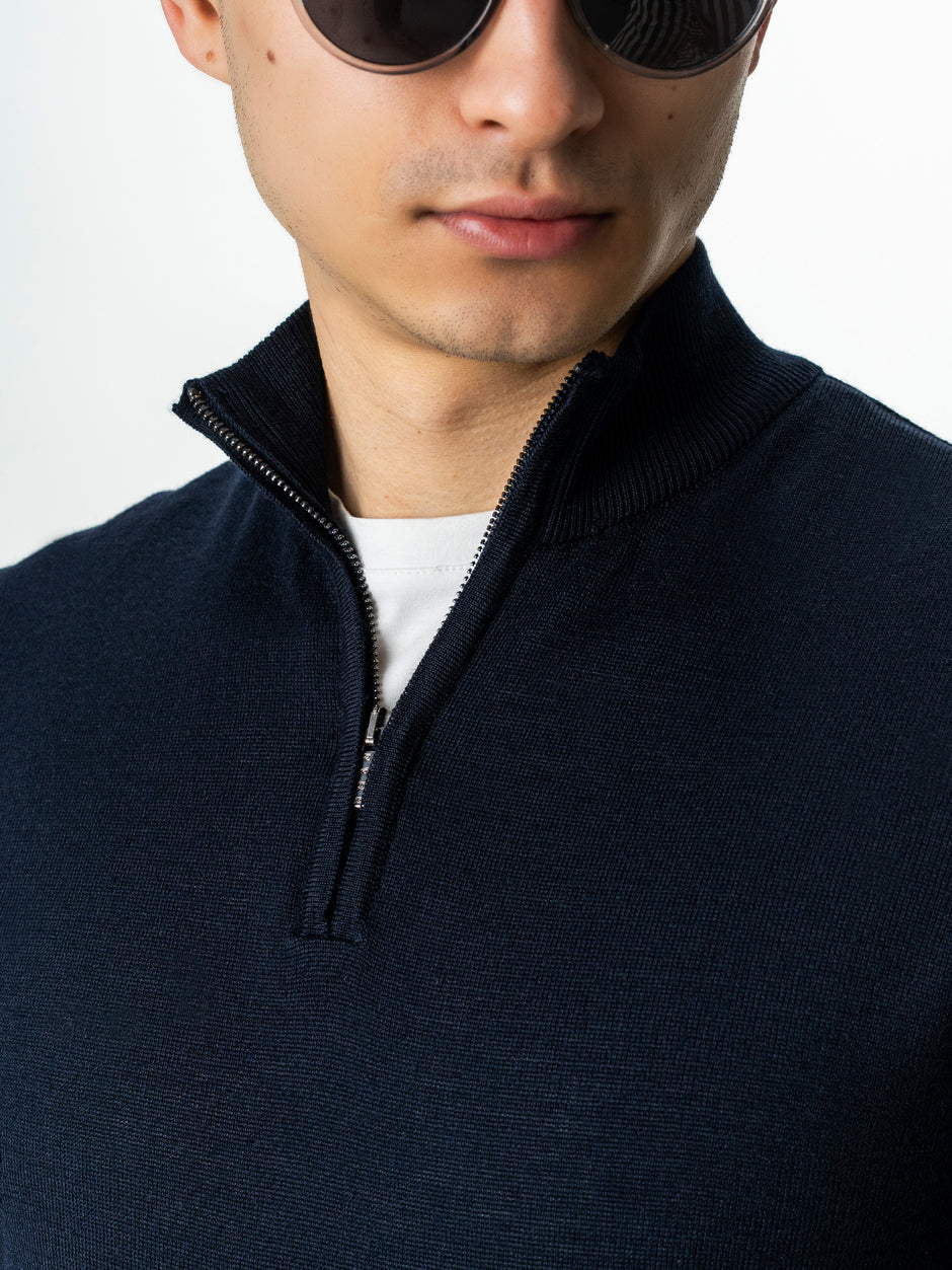 Pulover Cu Fermoar Bleumarin Inchis Barbati Office Lana Merino Falco BMan0003 (6)