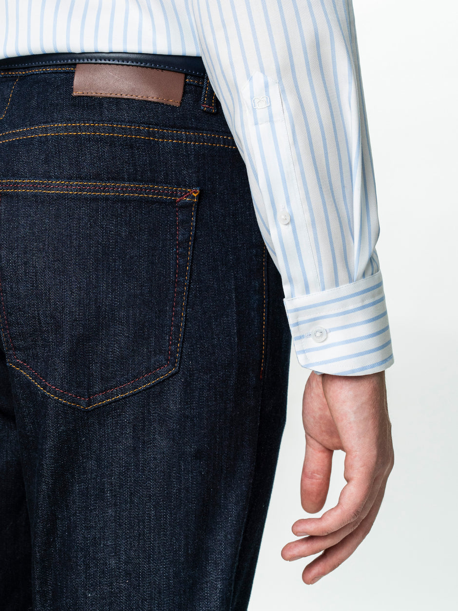 Camasa Barbati Premium Confort Fit Non Iron Alba Cu Dungi Bleu BMan0063 (3)