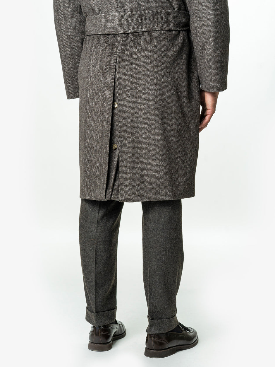 Palton Barbati Iarna Cafeniu 100% Lana Herringbone BMan0005 (10)