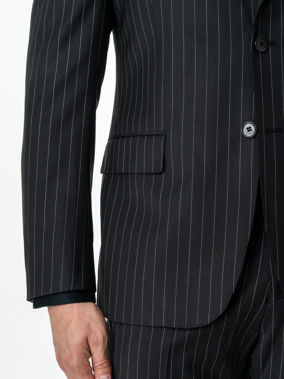 Costum Barbati Negru Dungi 100% Lana Vitale Super100 BMan0017 (10)