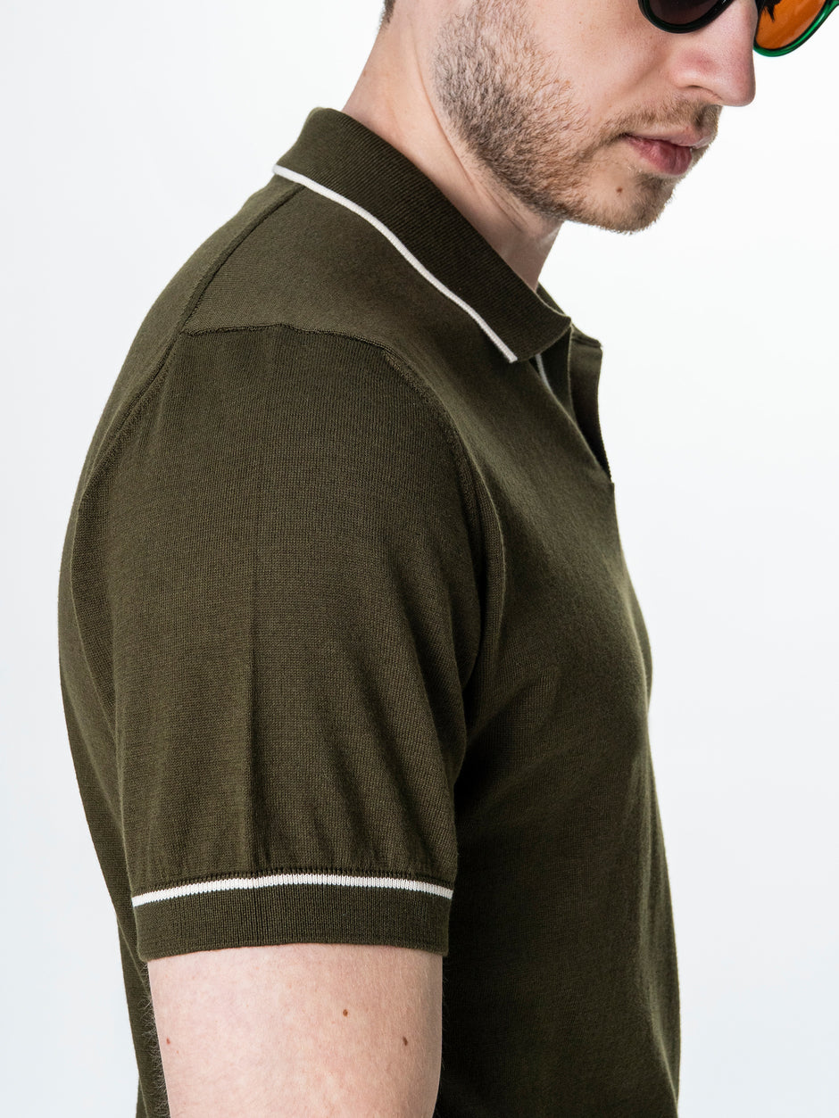 Tricou Polo Open Collar Bărbați Verde Kaki 100% Bumbac BMan0105 (7)