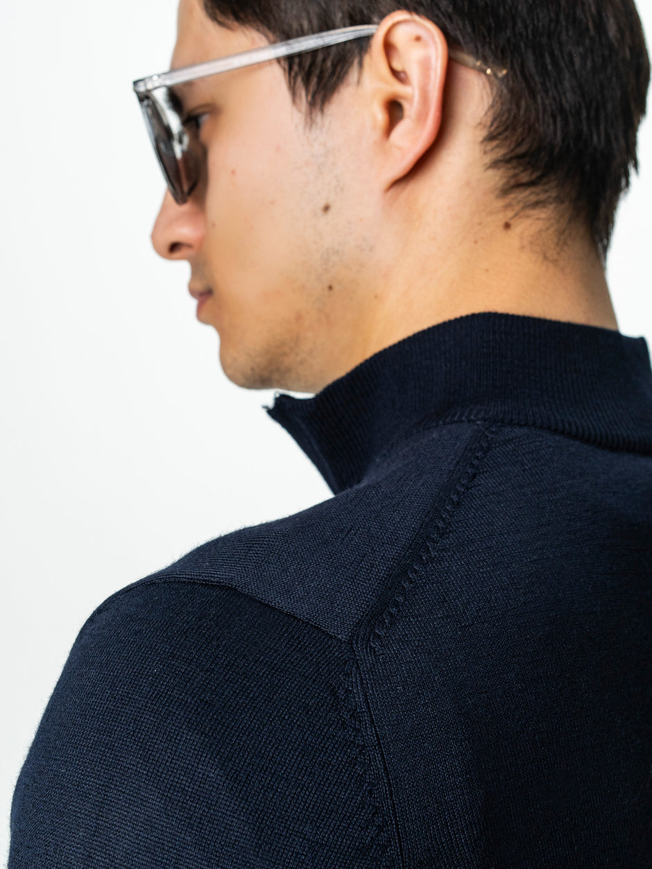 Pulover Cu Fermoar Bleumarin Inchis Barbati Office Lana Merino Falco BMan0003 (7)