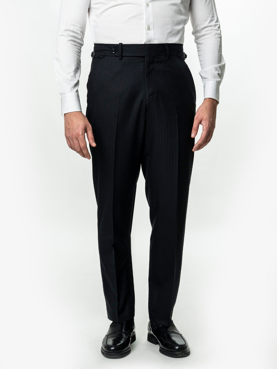 Costum Barbati Negru La Doua Randuri 100% Lana Loro Piana BMan0130 (9)