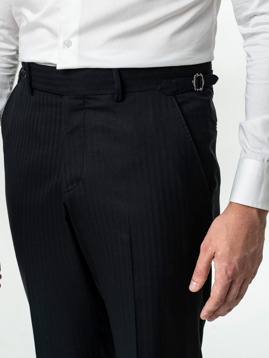 Costum Barbati Negru La Doua Randuri 100% Lana Loro Piana BMan0130 (10)