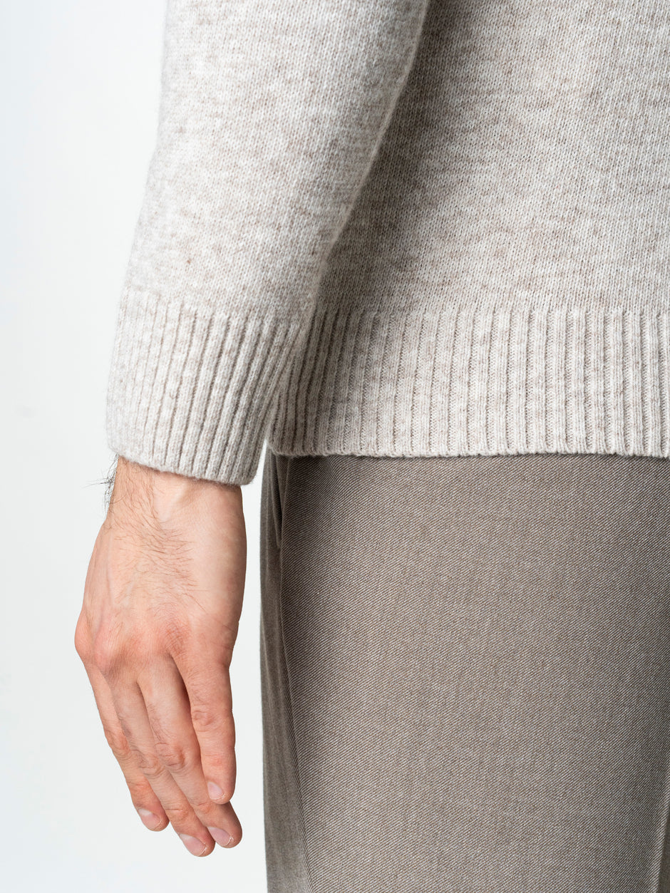 Pulover Crem Barbati 100% Lana Lambswool Cu Fermoar BMan0027 (9)