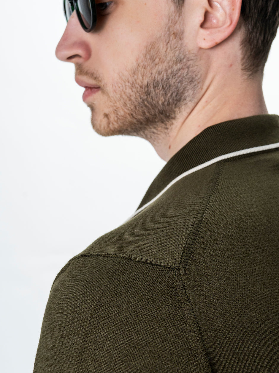Tricou Polo Open Collar Bărbați Verde Kaki 100% Bumbac BMan0105 (8)