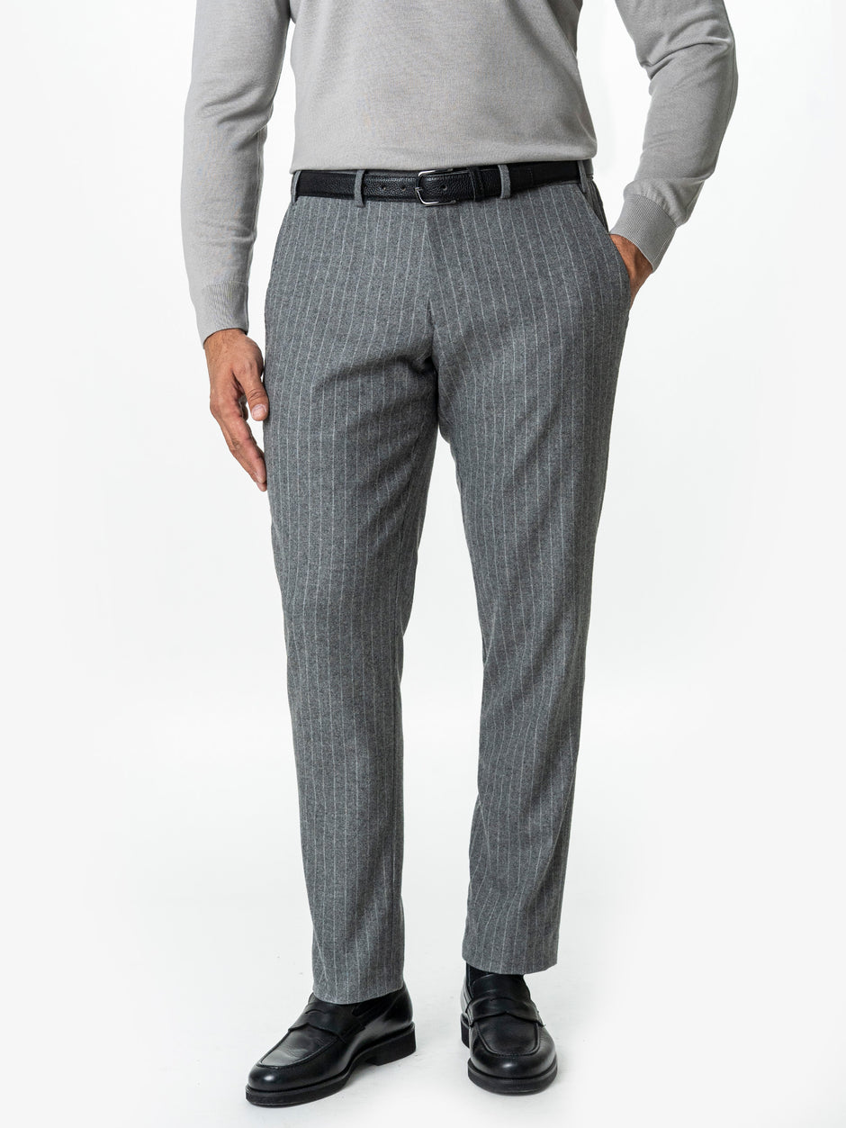 Pantaloni Barbati Gri Din Lana Cu Sistem Dublu De Inchidere BMan0015 (4)