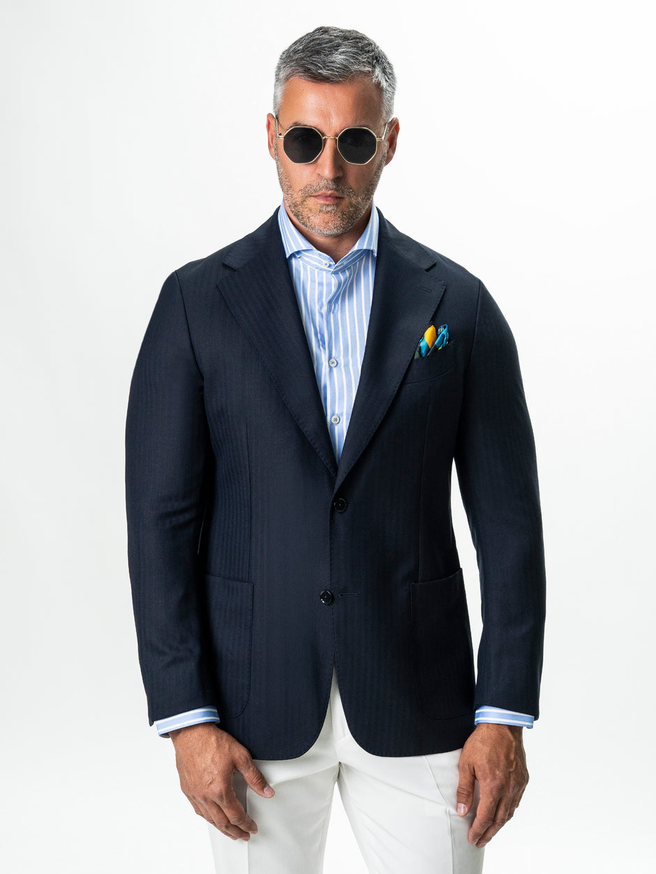 Sacou Barbati Bleumarin Lana Super 150's Loro Piana Herringbone BMan0077 (3)