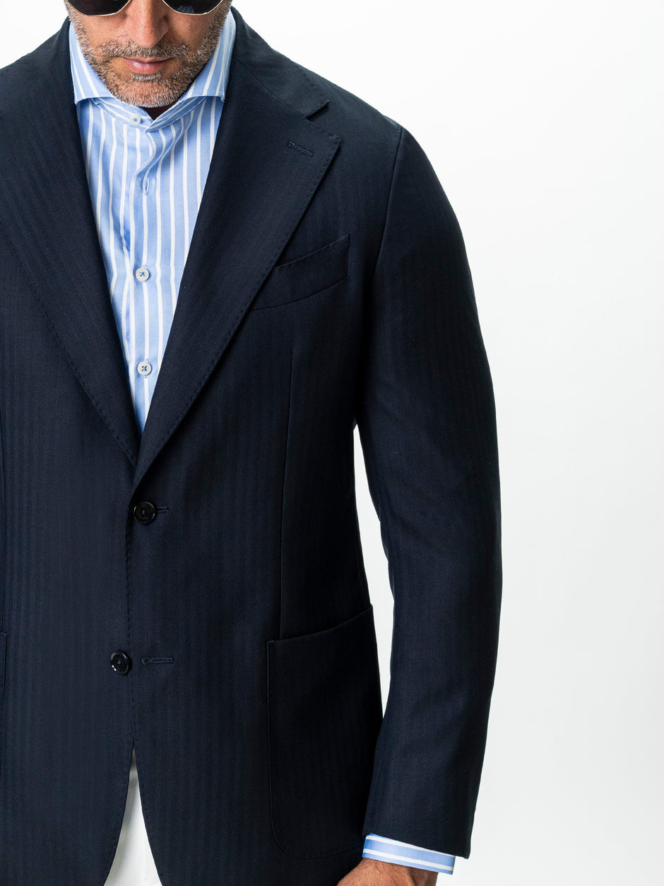 Sacou Barbati Bleumarin Lana Super 150's Loro Piana Herringbone BMan0077 (4)