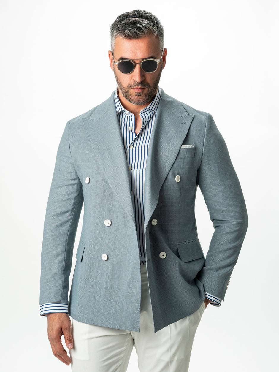 Sacou Barbati Vara Albastru Blue Sky La Doua Randuri BMan0052 (8)