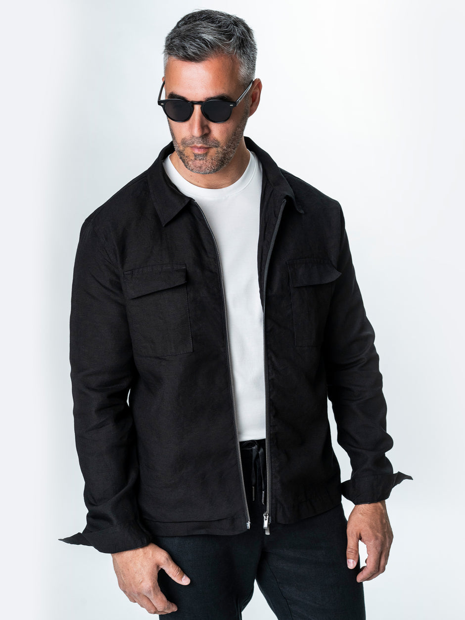 Camasa Barbati Tip Jacheta Overshirt Neagra De Primavara BMan0066 (1)