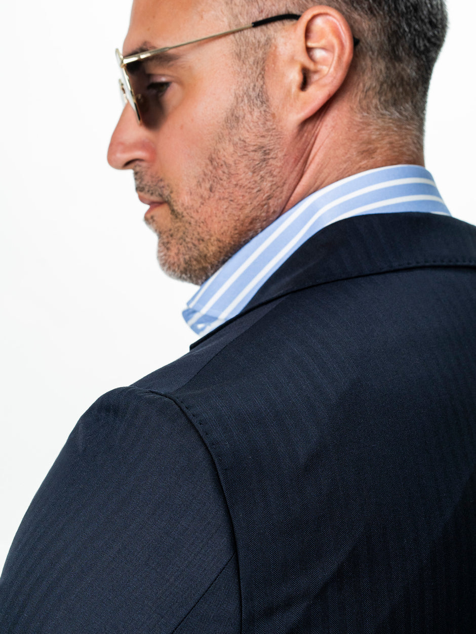 Sacou Barbati Bleumarin Lana Super 150's Loro Piana Herringbone BMan0077 (8)