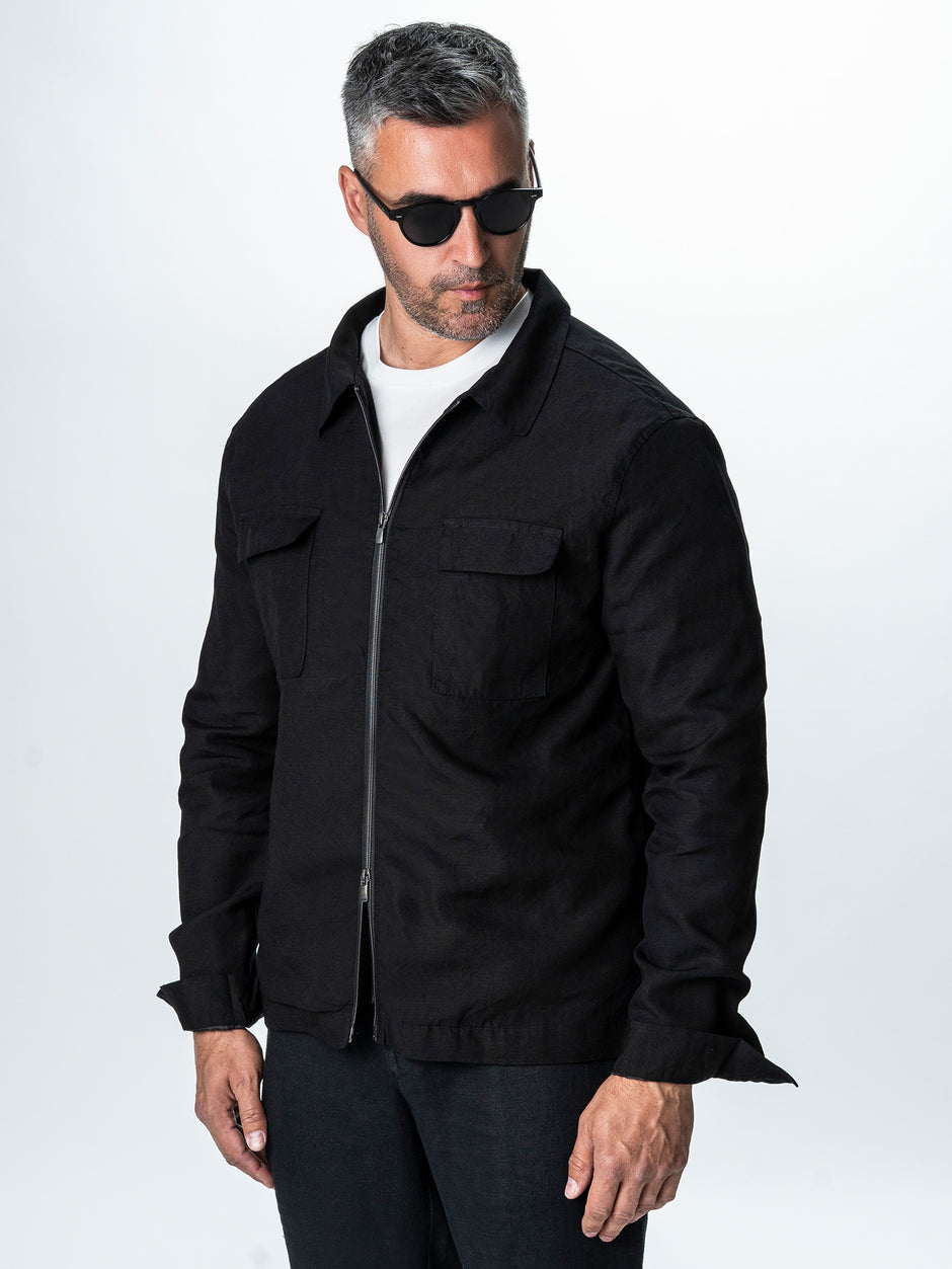 Camasa Barbati Tip Jacheta Overshirt Neagra De Primavara BMan0066 (4)