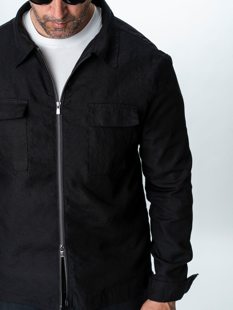 Camasa Barbati Tip Jacheta Overshirt Neagra De Primavara BMan0066 (6)