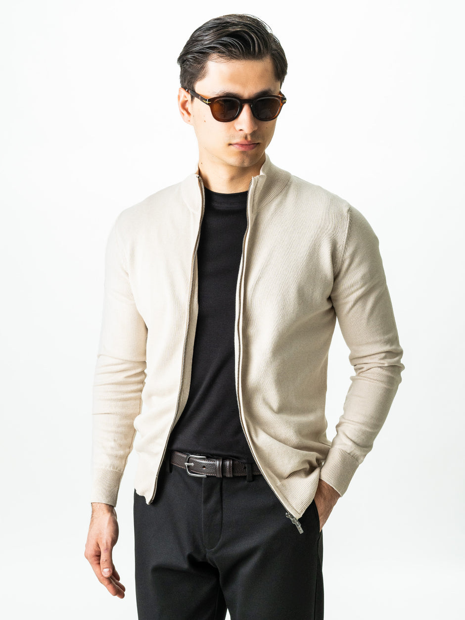 Pulover Crem Cu Fermoar Dublu Barbati Din Bumbac Levent Cottone BMan0006 (1)