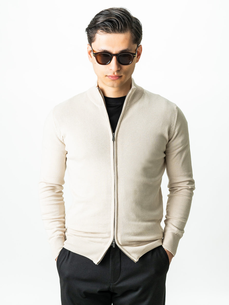 Pulover Crem Cu Fermoar Dublu Barbati Din Bumbac Levent Cottone BMan0006 (2)