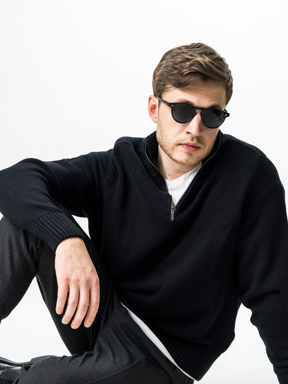 Pulover Barbati Negru Oversize 100% Bumbac Cu Fermoar BMan0037 (5)