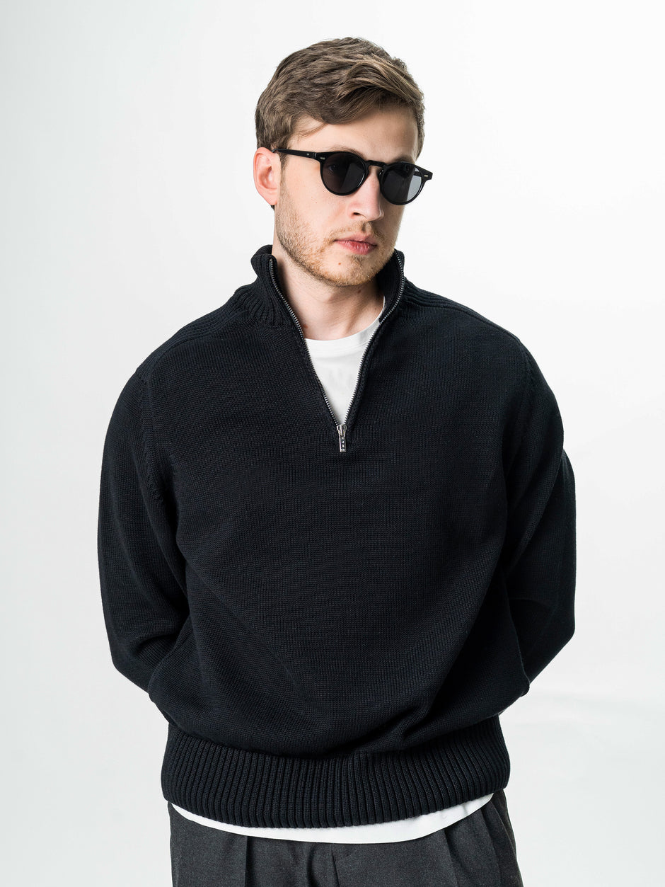 Pulover Barbati Negru Oversize 100% Bumbac Cu Fermoar BMan0037 (6)