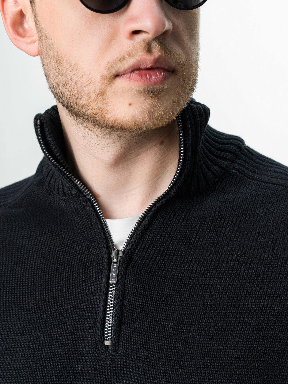Pulover Barbati Negru Oversize 100% Bumbac Cu Fermoar BMan0037 (3)