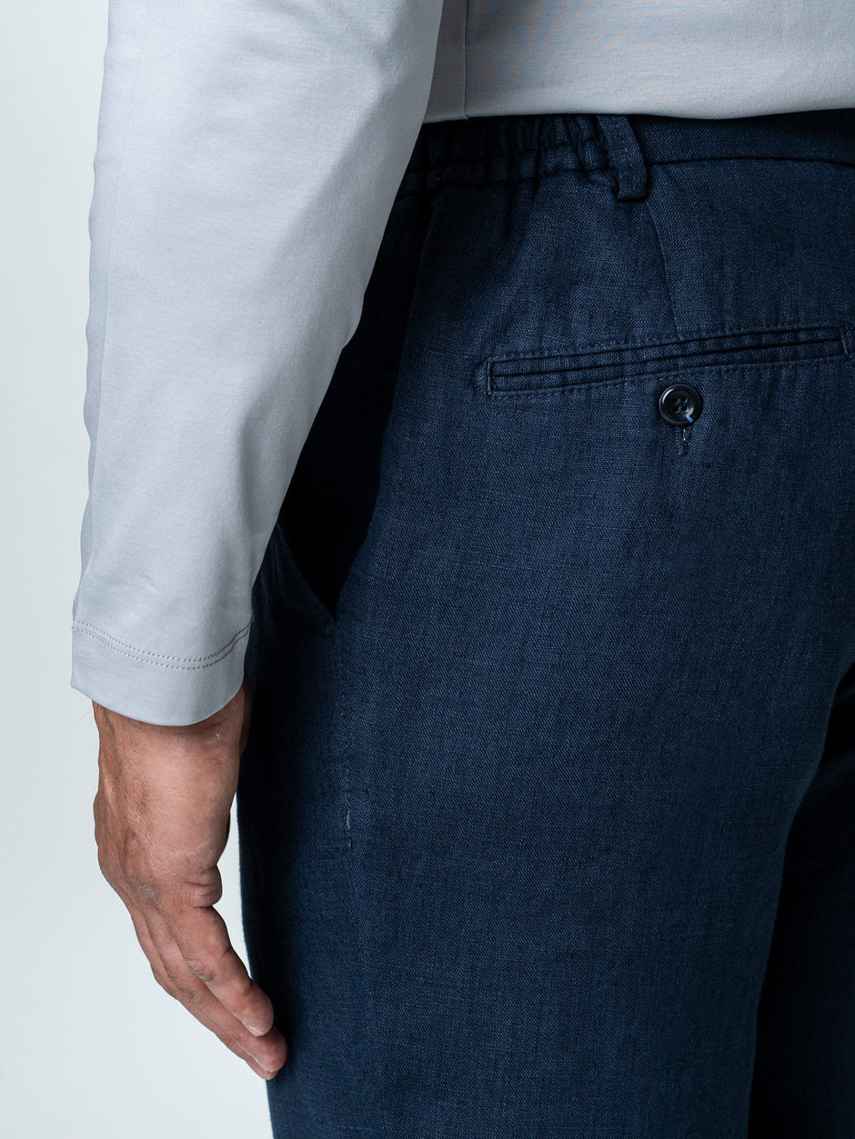 Pantaloni Casual Cu Snur In Talie Vara Barbati In Natural Bleumarin BMan714 (6)