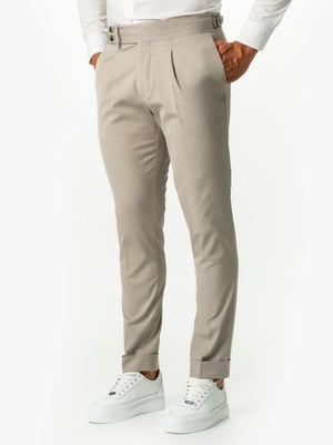Pantaloni Barbati Gri Nisip Cu Pense Design Gurkha Amestec Lana BMan610
