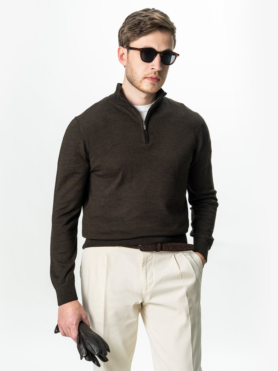 Pulover Cu Fermoar Office Barbati Maro Lana Merino Falco BMan0003 (2)