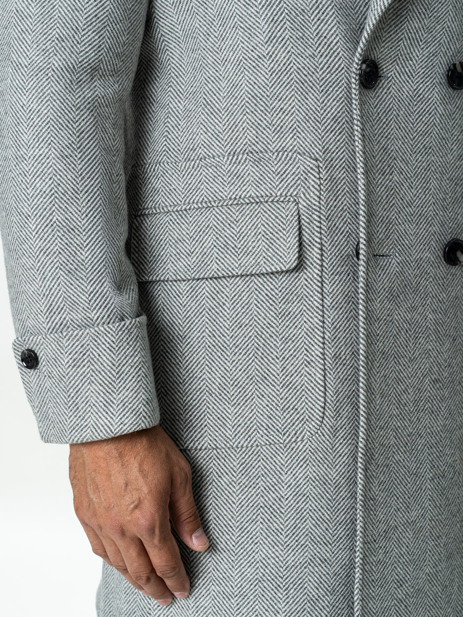 Palton Lung Barbati Gri Herringbone din Lana BMan0009 (6)