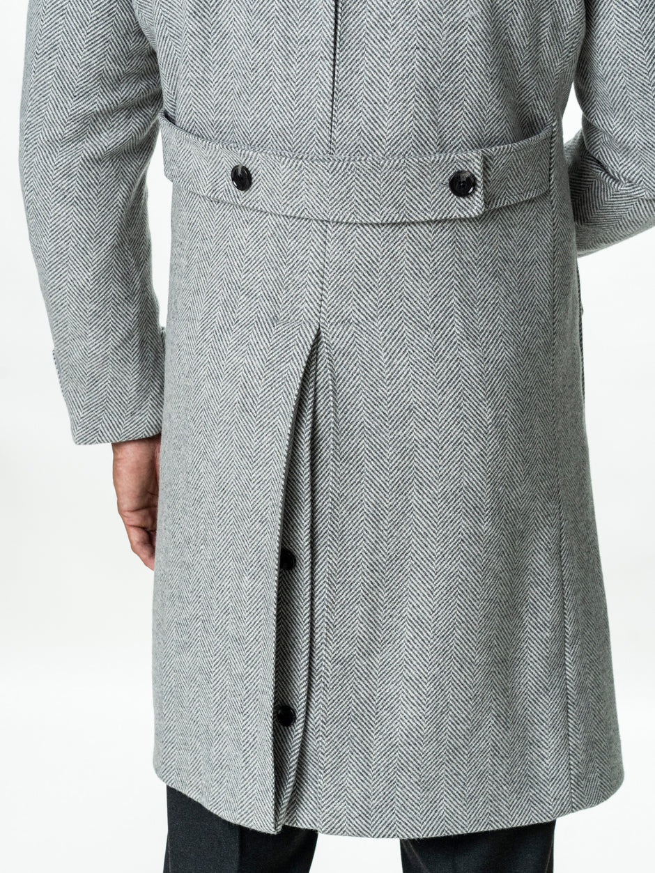 Palton Lung Barbati Gri Herringbone din Lana BMan0009 (12)
