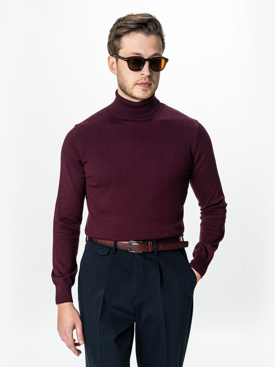 Pulover Rosu Inchis Tip Helanca Bărbați  Bumbac Premium Levent Cottone BMan0007 (1)