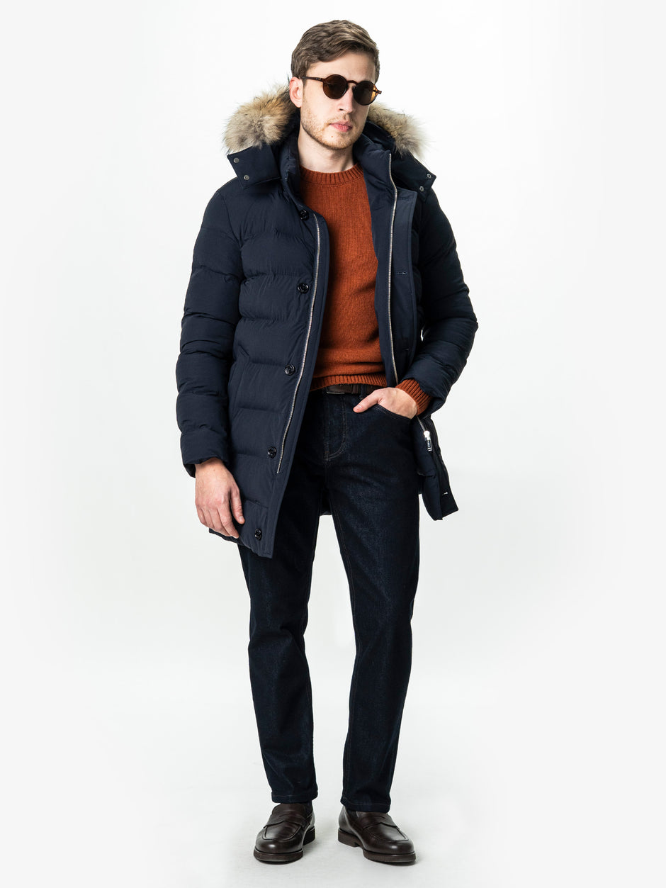 Geaca Barbati Bleumarin de Iarna cu Blana Naturala si Softshell BMan0199 (5)