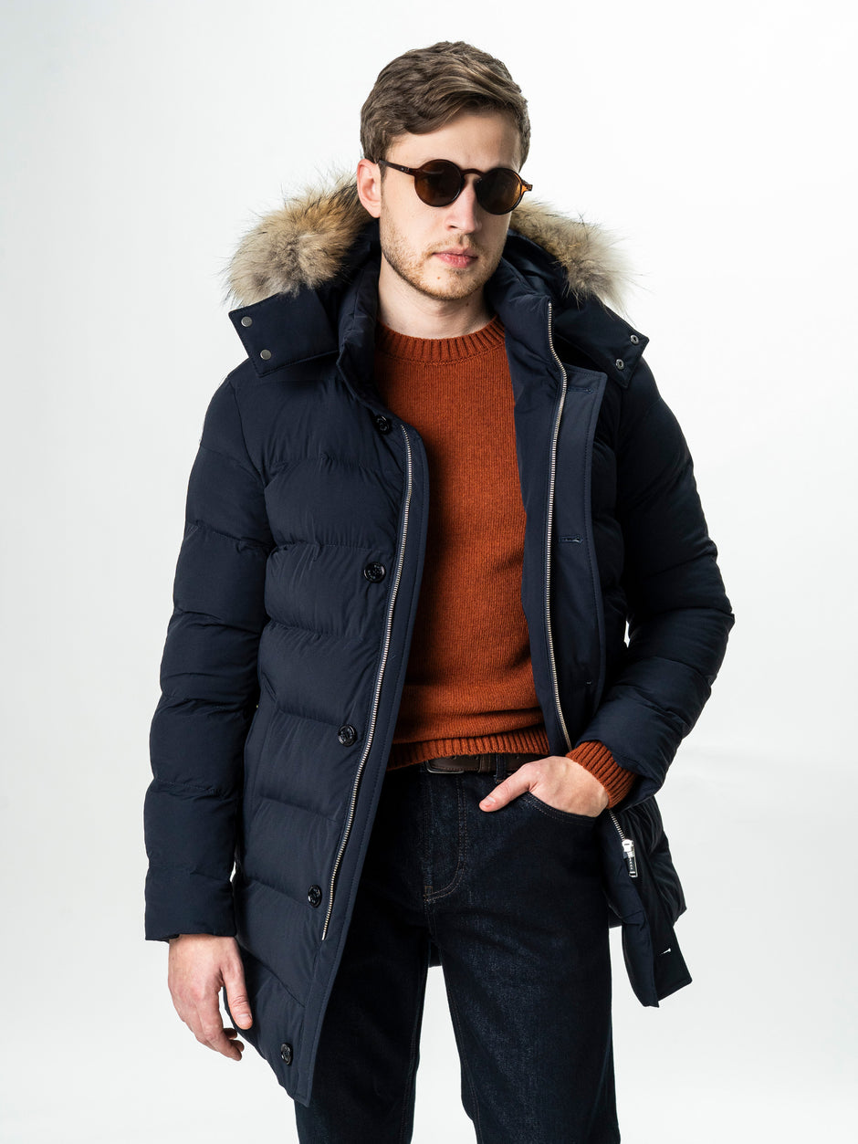 Geaca Barbati Bleumarin de Iarna cu Blana Naturala si Softshell BMan0199 (6)