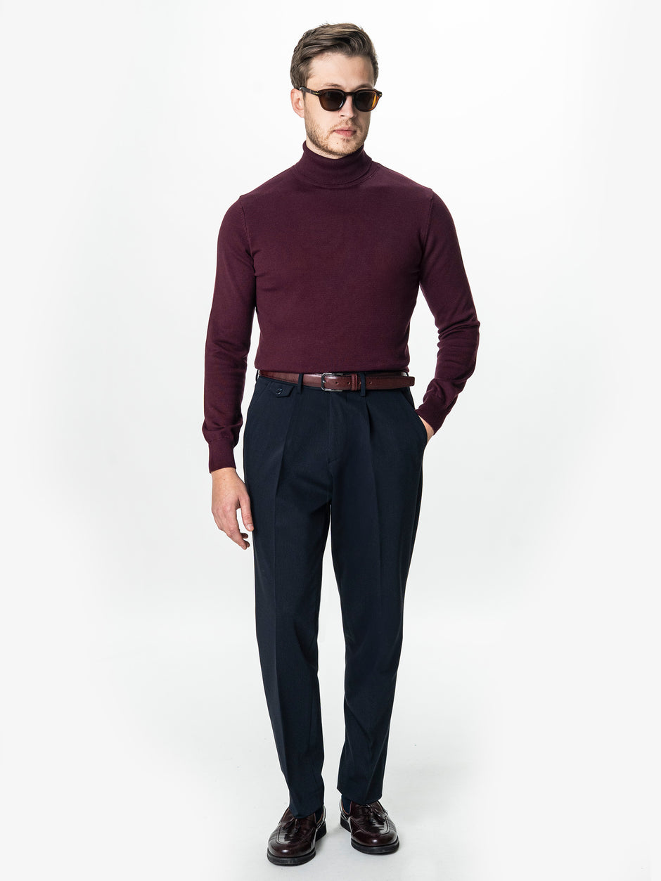 Pulover Rosu Inchis Tip Helanca Bărbați  Bumbac Premium Levent Cottone BMan0007 (2)