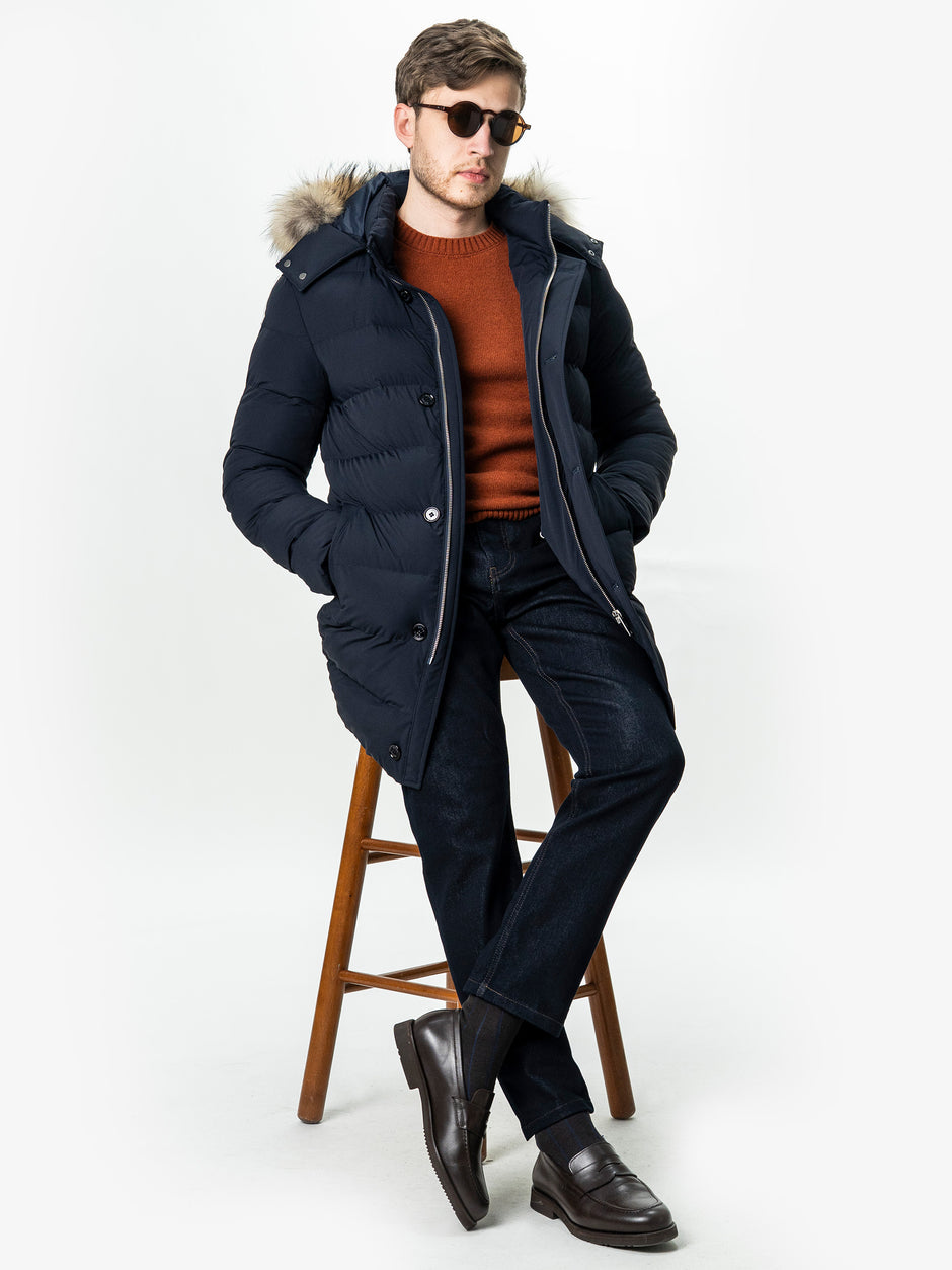 Geaca Barbati Bleumarin de Iarna cu Blana Naturala si Softshell BMan0199 (2)