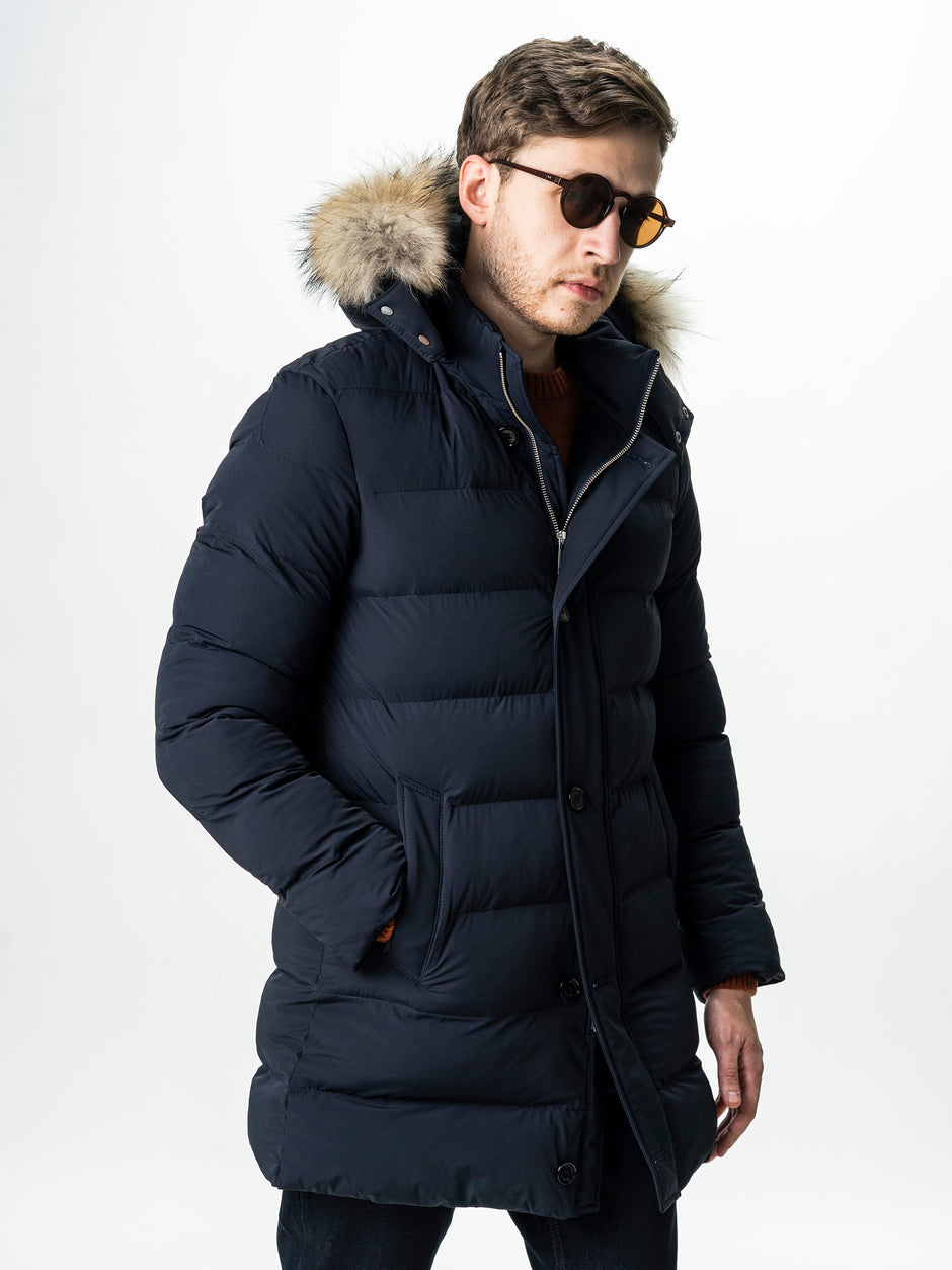 Geaca Barbati Bleumarin de Iarna cu Blana Naturala si Softshell BMan0199 (4)