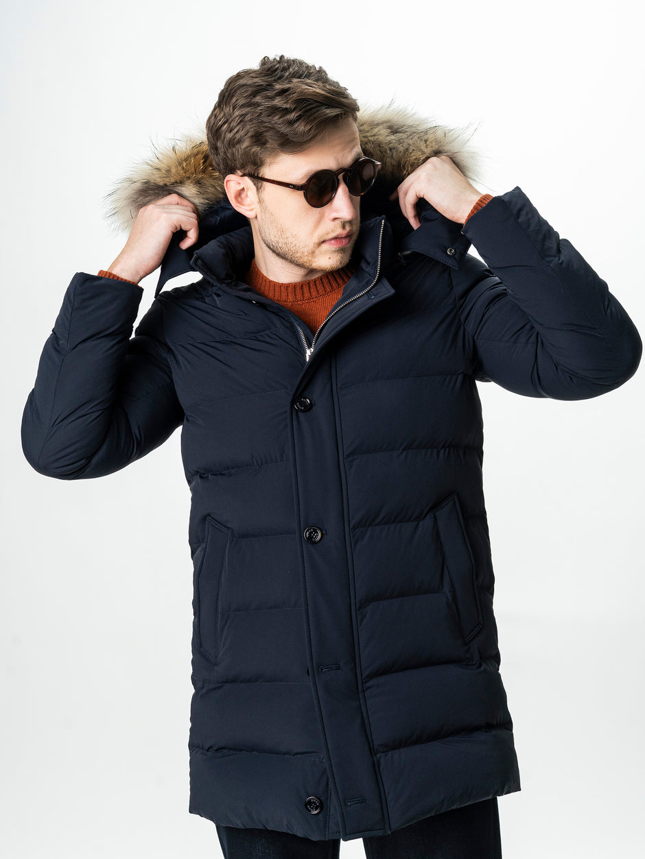 Geaca Barbati Bleumarin de Iarna cu Blana Naturala si Softshell BMan0199 (1)