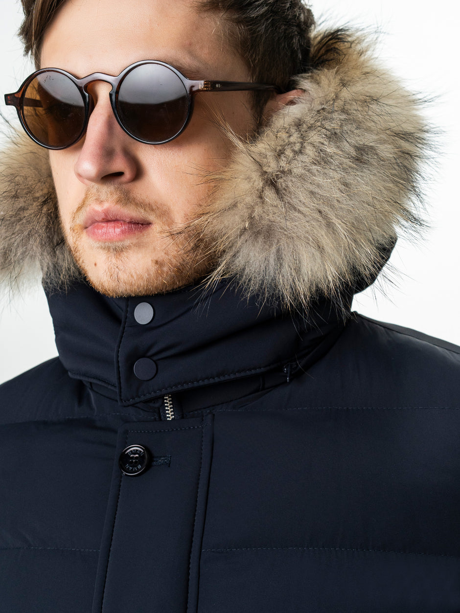 Geaca Barbati Bleumarin de Iarna cu Blana Naturala si Softshell BMan0199 (3)