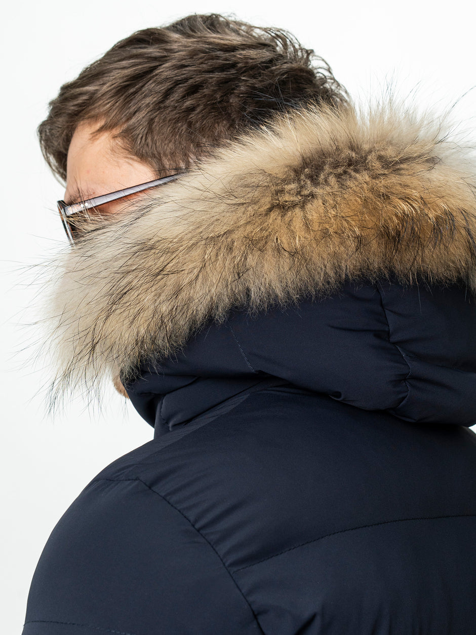 Geaca Barbati Bleumarin de Iarna cu Blana Naturala si Softshell BMan0199 (8)