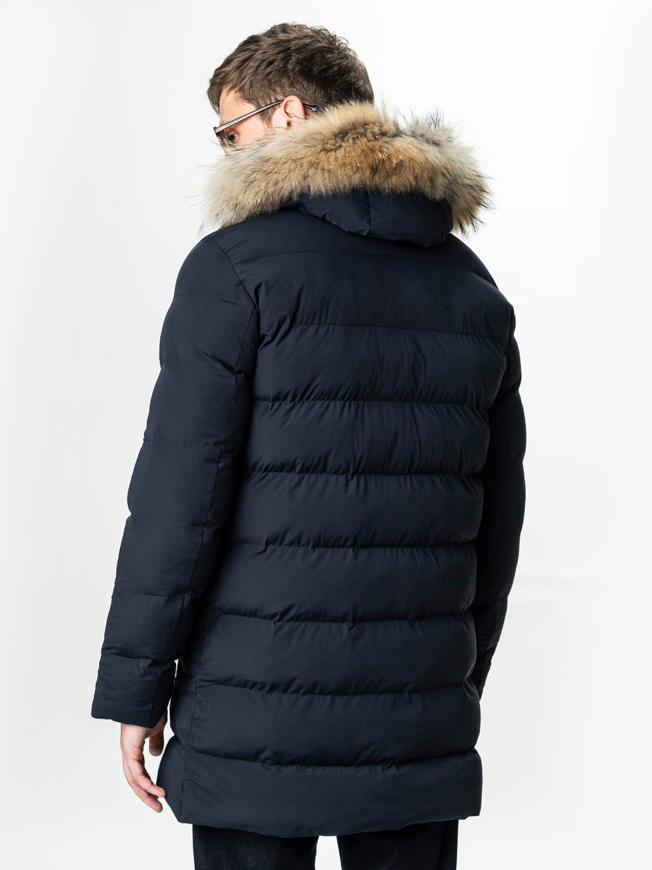 Geaca Barbati Bleumarin de Iarna cu Blana Naturala si Softshell BMan0199 (9)