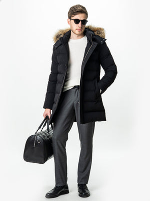 Geaca Barbati Neagra de Iarna cu Blana Naturala si Softshell BMan0199