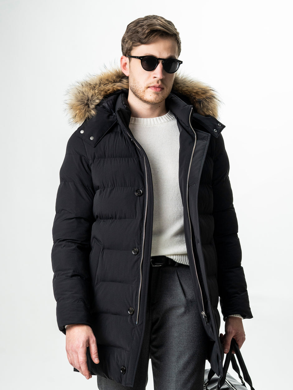 Geaca Barbati Neagra de Iarna cu Blana Naturala si Softshell BMan0199 (4)