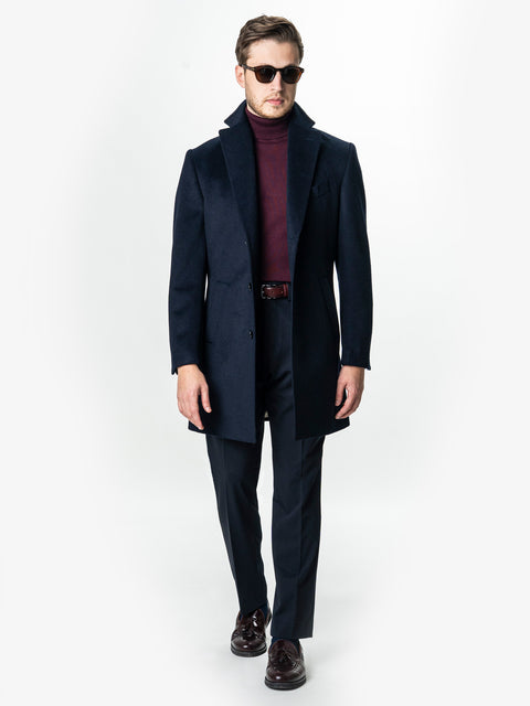 Pantaloni Eleganti Barbati Indigo Cu Talie Inalta Din Lana Pentru Toamna BMan0103