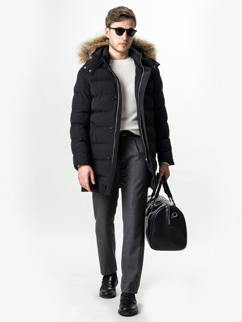 Geaca Barbati Neagra de Iarna cu Blana Naturala si Softshell BMan0199 (5)