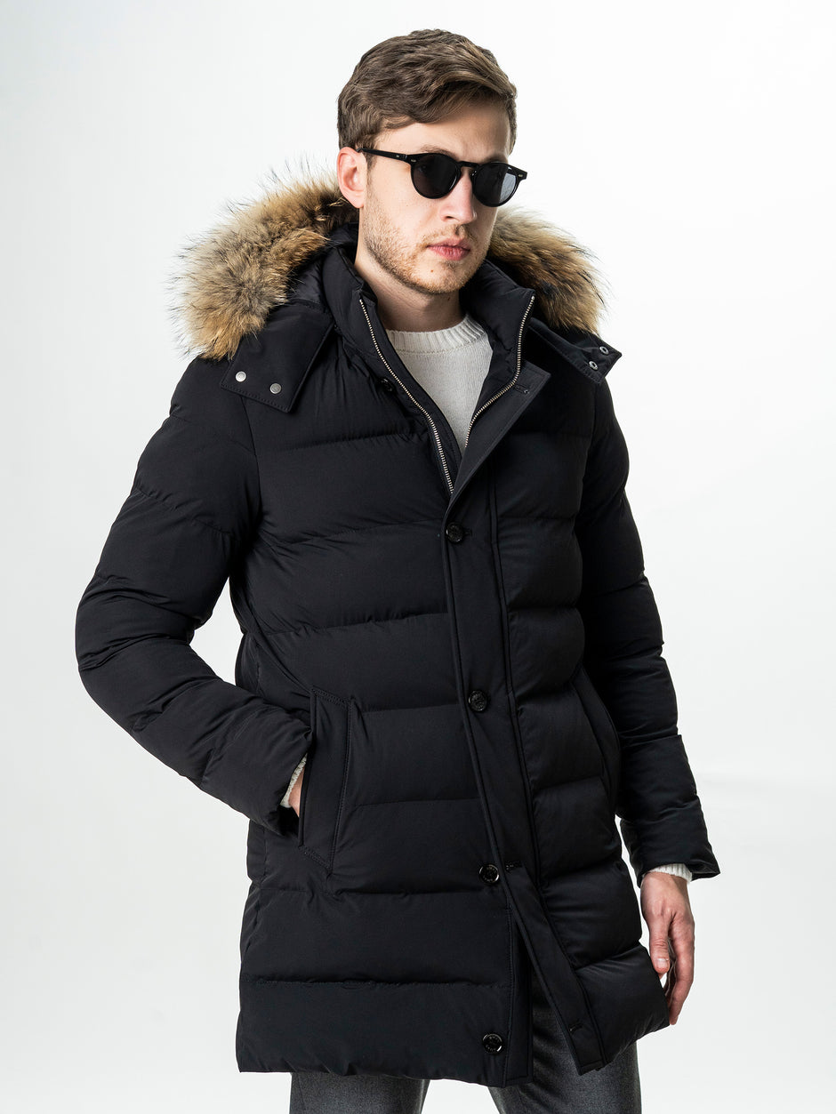 Geaca Barbati Neagra de Iarna cu Blana Naturala si Softshell BMan0199 (2)