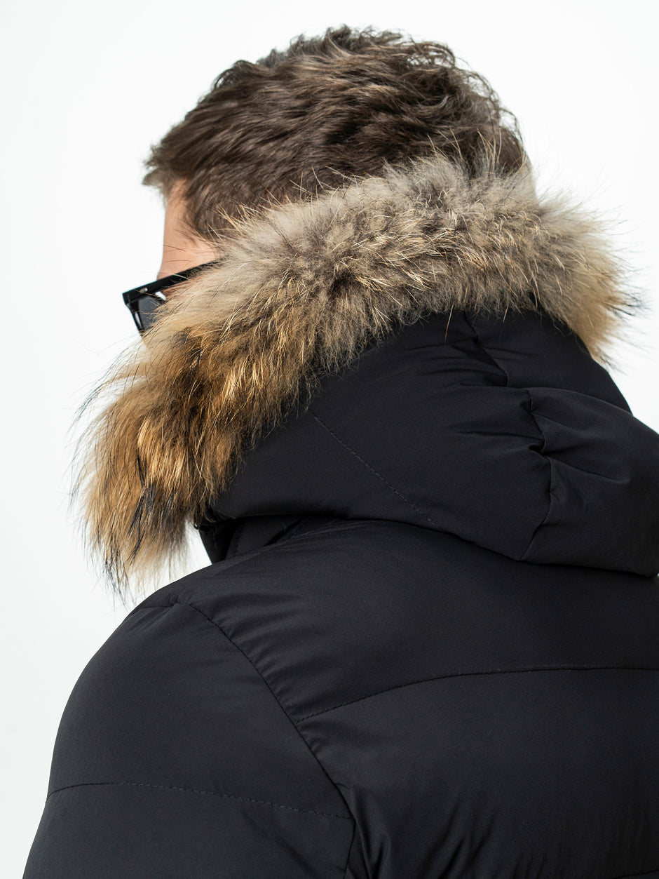 Geaca Barbati Neagra de Iarna cu Blana Naturala si Softshell BMan0199 (7)