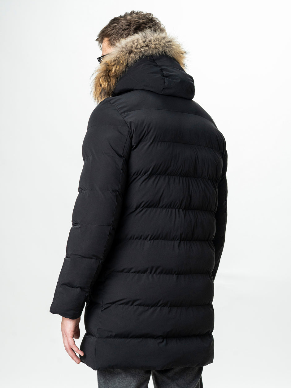 Geaca Barbati Neagra de Iarna cu Blana Naturala si Softshell BMan0199 (8)