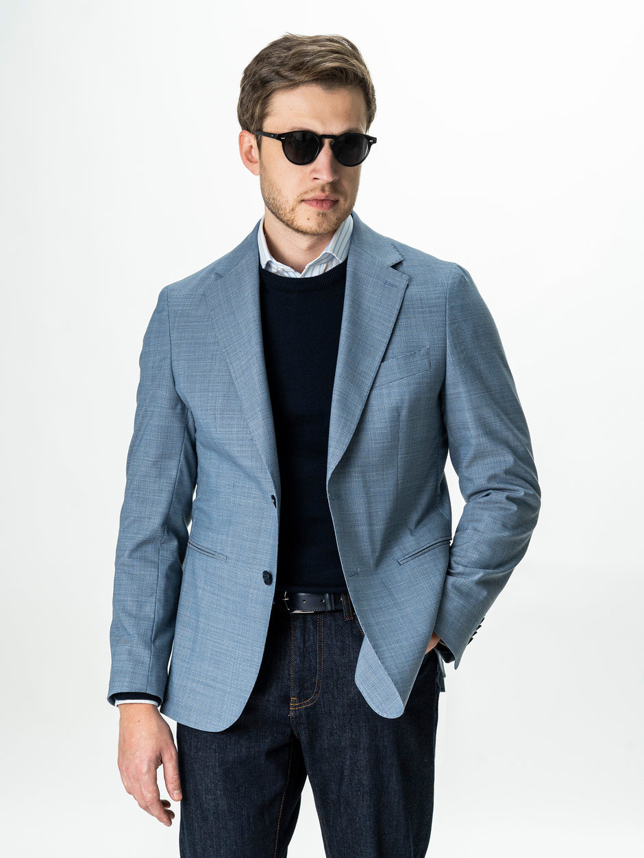 Sacou Albastru Deschis Barbati Din Lana Cu Bumbac Imprimeu Birdseye BMan0039 (2)