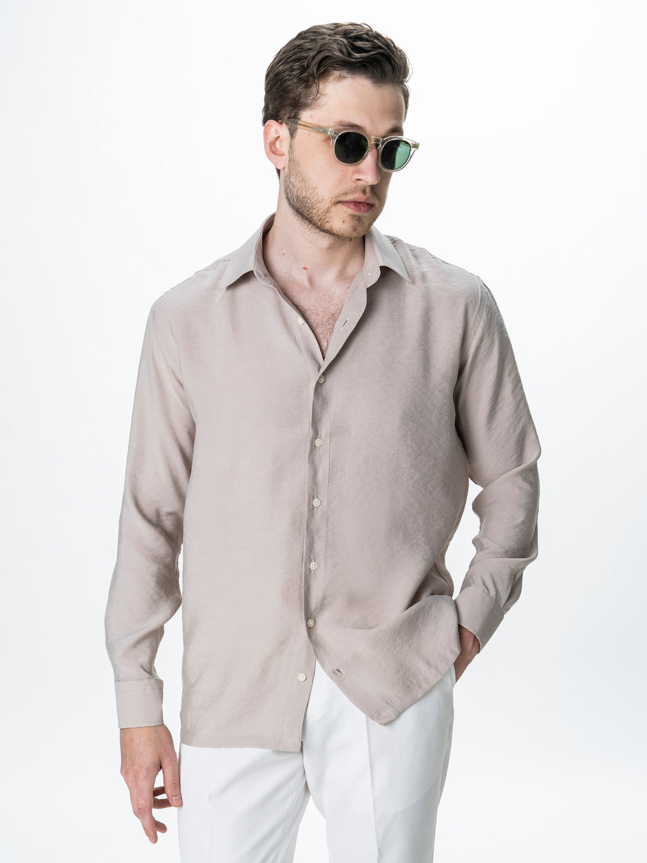 Camasa Barbati Bej Nisip Comfort Fit Tesatura Modal BMan0100 (5)